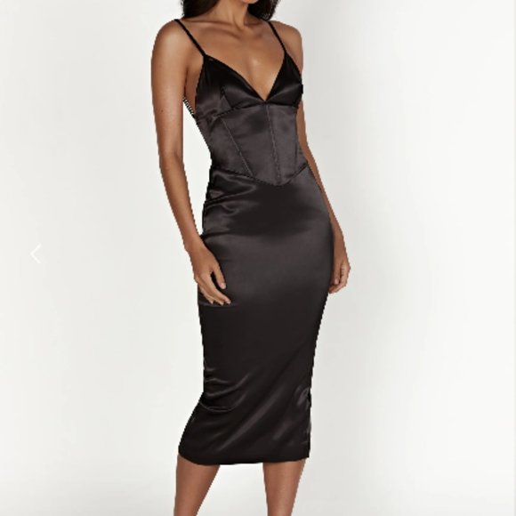 Meshki Black Satin Midi Dress - Picture 1 of 16